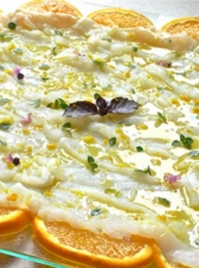 CARPACCIO DI BACCALÀ E LEMON MYRTLE